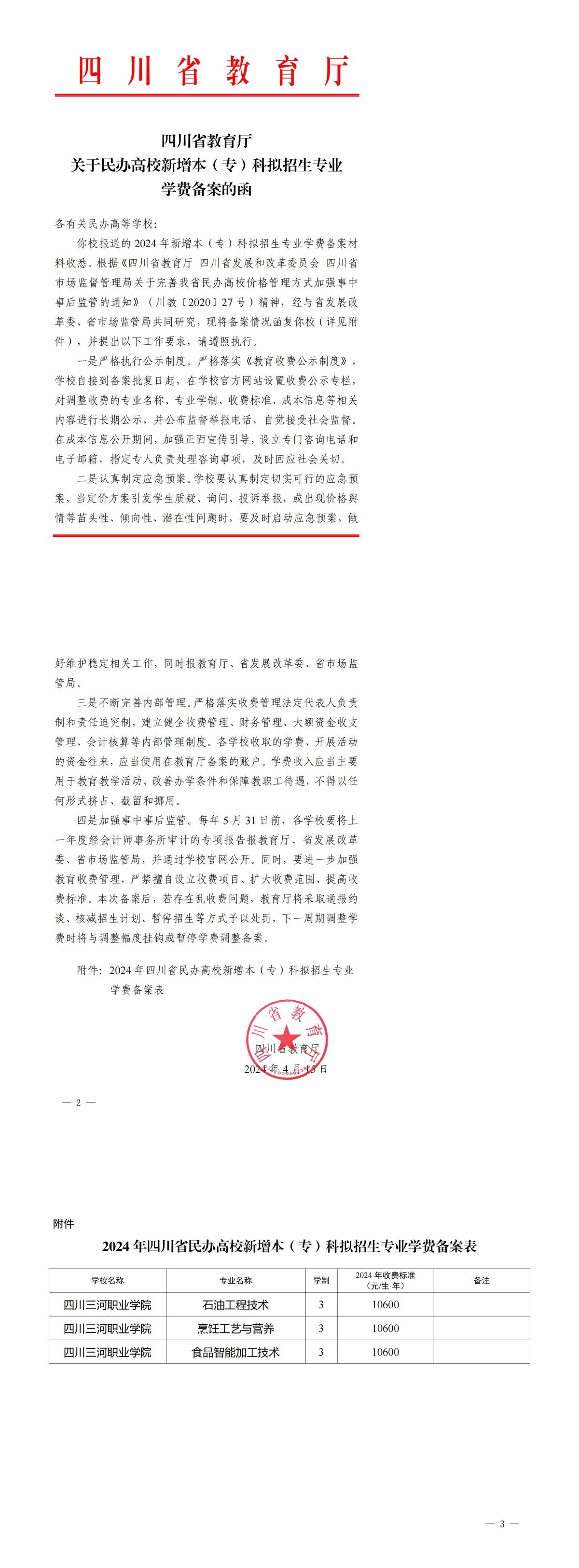 四川省教育厅关于民办高校新增本（专）科拟招生专业学费备案的函（www.19463333.com）_00